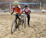 Dyland Rockwood and Max Robson take different approaches to the sand in the men's 10-12 race. ©Cyclocross Magazine