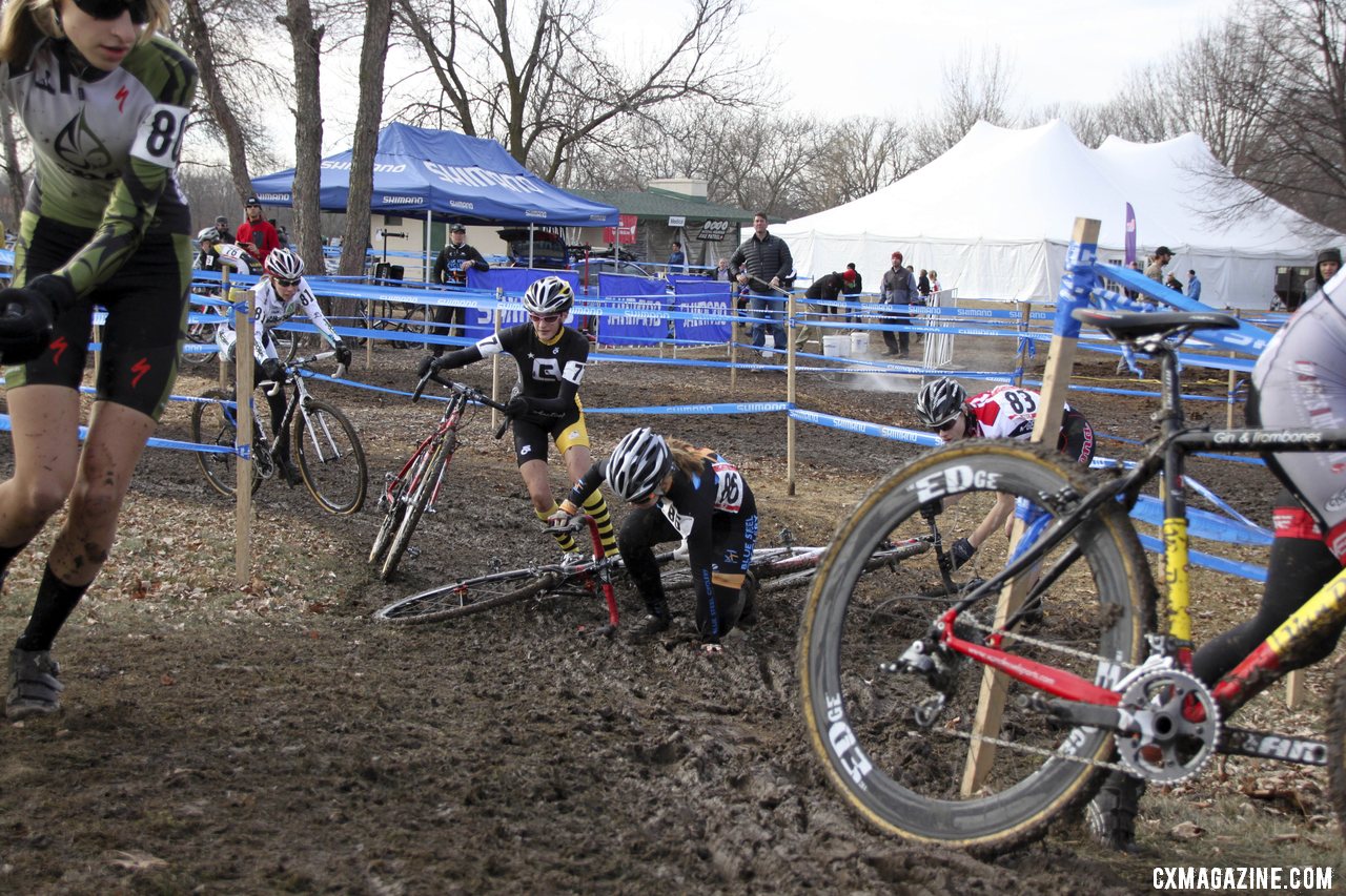 The slick mud claimed many victims during the day\'s racing. © Cyclocross Magazine