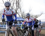 Corrie Osborne dabs a foot in a slick section of the course. © Cyclocross Magazine