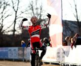 A jubilent Brian Wilichoski (Cyclocrossworld) becomes the 2012 National Cyclocross Champion for Master Men 35-39. ©Tim Westmore