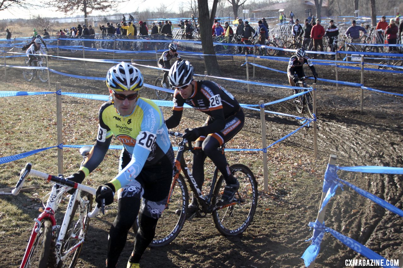 Adam Myerson led the Webber and Dwight tandem. 2012 Cyclocross National Championships, Masters Men 40-44. © Cyclocross Magazine