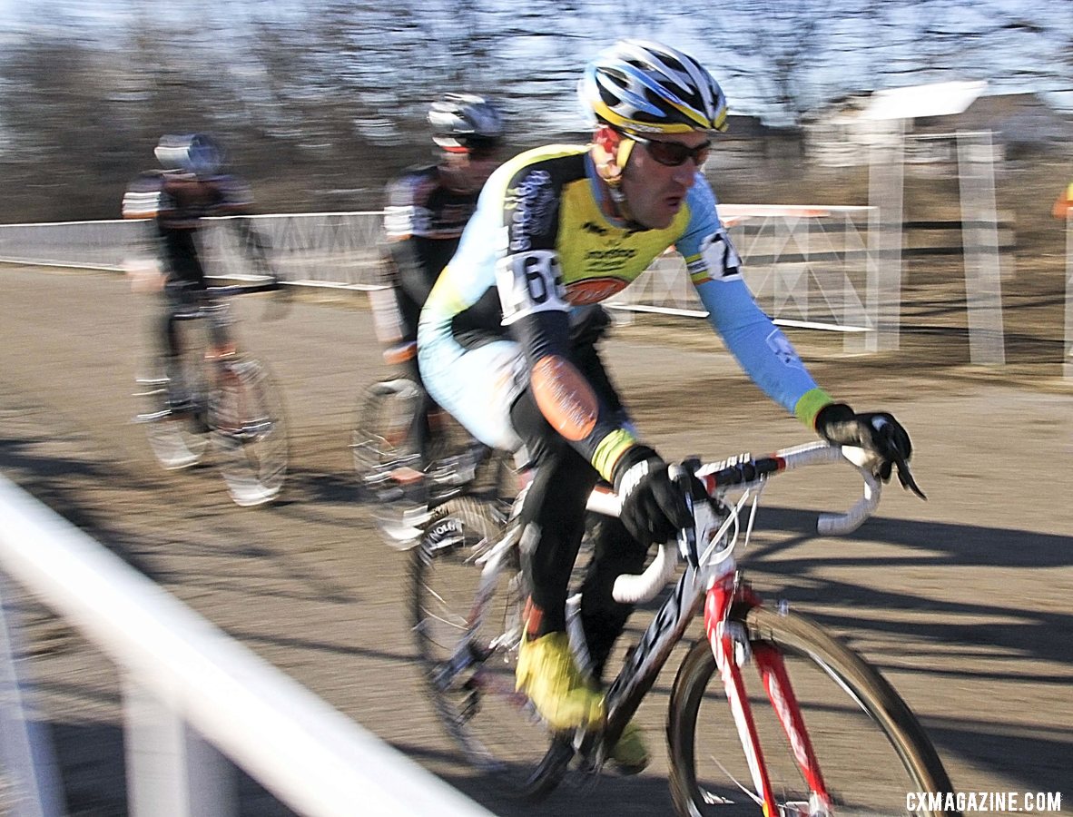 Myerson leading the Boulder Cycle Sport teammates on the pavement on the first lap. 2012 Cyclocross National Championships, Masters Men 40-44. © Cyclocross Magazine