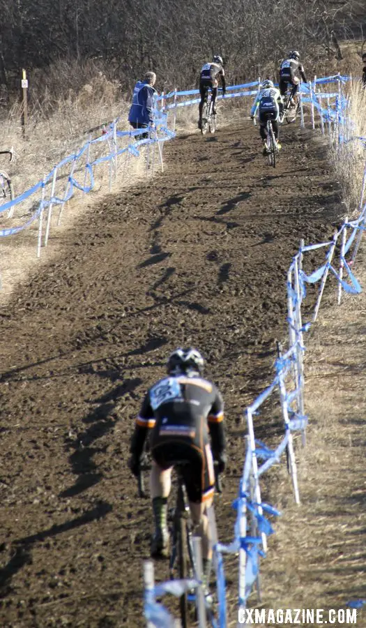 Three Boulder Cycle Sport racers surround Adam Myerson.  © Cyclocross Magazine