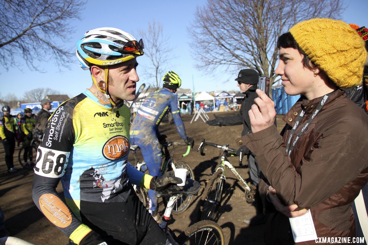 Adam Myerson interviewed by Cyclocross Magazine\'s Molly Hurford. 2012 Cyclocross National Championships, Masters Men 40-44. © Cyclocross Magazine