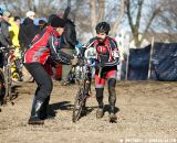 Maurice Gamanho (Van Dessel Factory Team) changes bikes in the pits