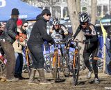 Dwight and Webber swap bikes in sync. 2012 Cyclocross National Championships, Masters Men 40-44. © Cyclocross Magazine