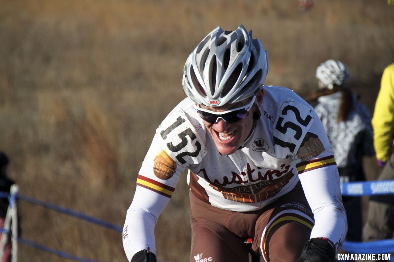 Jeffrey Hall shows the pain of the steep climbs. Masters Men 45-49, 2012 Nationals. © Cyclocross Magazine