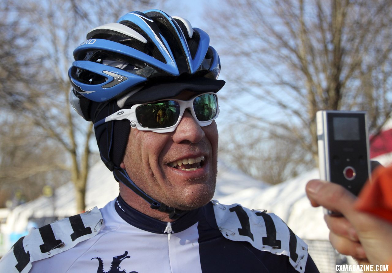 Jon Cariveau is all smiles after a strong second place, despite some mechanical problems. Masters Men 45-49, 2012 Nationals. © Cyclocross Magazine