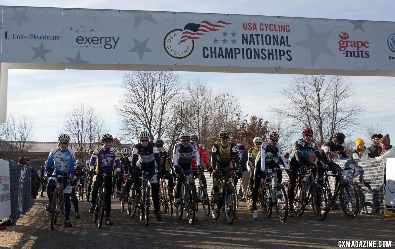 The 60-64 men ready to battle. 2012 Cyclocross National Championships, Masters Men Over 60. © Cyclocross Magazine