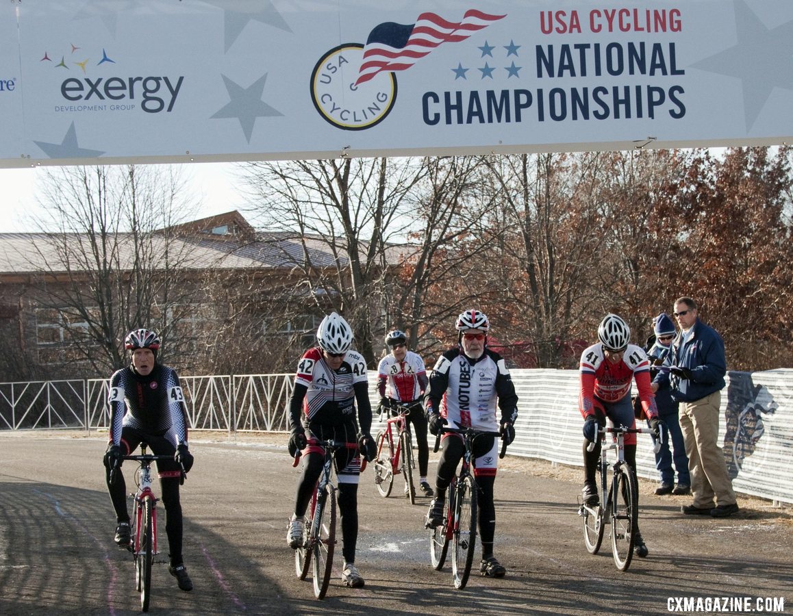 The 70+ and 80+ men line up. 2012 Cyclocross National Championships © Cyclocross Magazine