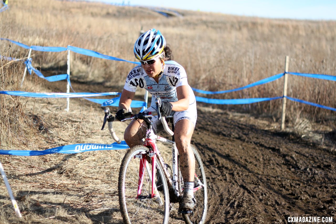 Sone chased hard to reconnect with Flynn after several crashes. 2012 Cyclocross National Championships, Masters Women 40-44. © Cyclocross Magazine