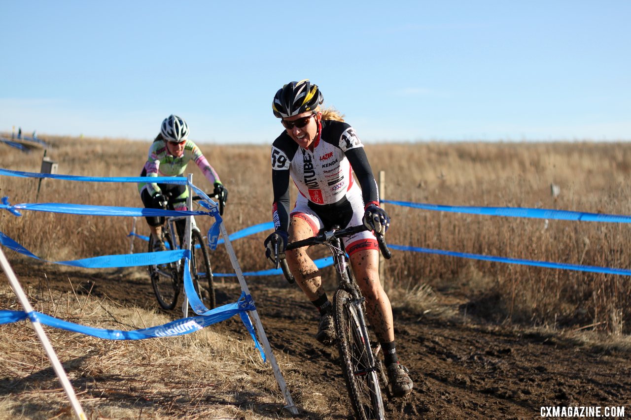 Dana Shinn in a tight battle for seventh. 2012 Cyclocross National Championships, Masters Women 40-44. © Cyclocross Magazine2012 Cyclocross National Championships, Masters Women 40-44. © Cyclocross Magazine