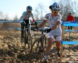 Linda Sone leads Kimberly Flynn in the Masters 40-44 2012 Cyclocross National Championship © Cyclocross Magazine