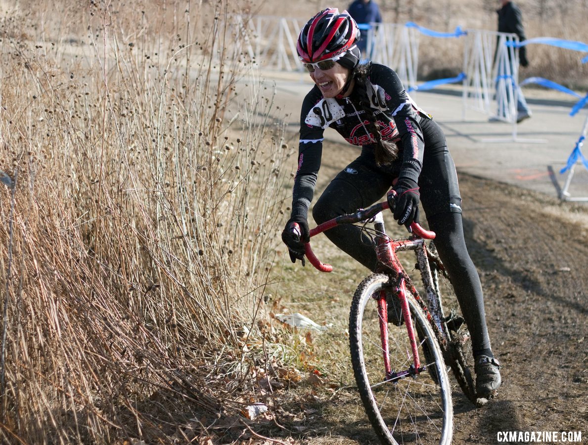 Antonia Leal was all smiles during her silver medal ride. 2012 Cyclocross National Championships, Masters Women Over 45. © Cyclocross Magazine