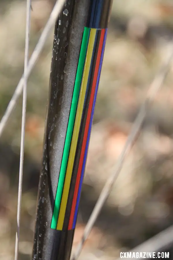 Sarvary\'s Worlds stripes are an intimidating accent to her bike © Cyclocross Magazine