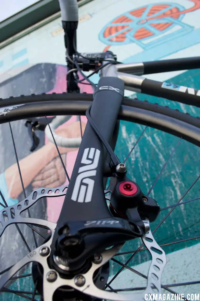 Enve\'s brand new cyclocross disc fork provides a perch for the disc calipers. Photo courtesy