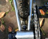 Clearance wasn't a factor in my one muddy race (shown here with a 32mm Maxxis Locust), but the chain stays look more SoCal than Portland-friendly. ©Cyclocross Magazine Clearance wasn't a factor in my one muddy race (shown here with a 32mm Maxxis Locust), but the chain stays look more SoCal than Portland-friendly. ©Cyclocross Magazine