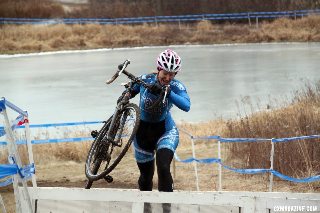 Lauri Webber takes the barriers, game face on. © Cyclocross Magazine