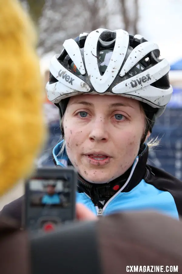 Second place Megan Korol chatting with Cyclocross Magazine. © Cyclocross Magazine