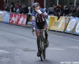 Logan Owen blowing a kiss at the finish © Bart Hazen