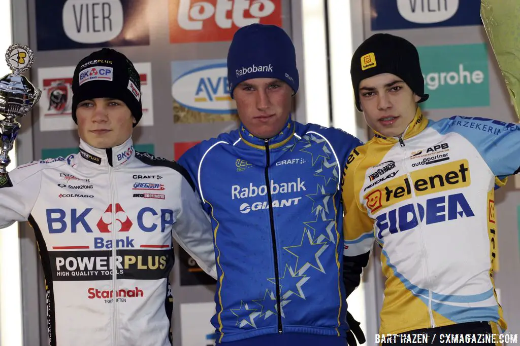 Superprestige U23 Men Podium: Mike Teunissen, David van der Poel and Wout van Aert  © Bart Hazen