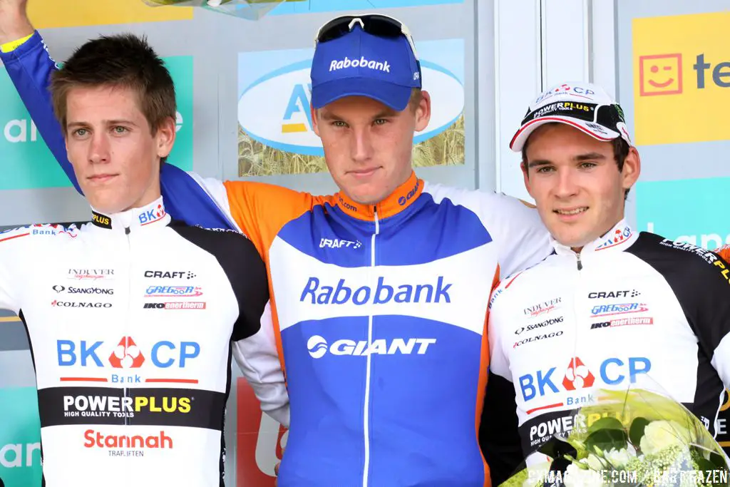 2012 Superprestige Ruddervoorde U23 Podium: Teunissen, Jens Adams, and Gianni Vermeersch  © Bart Hazen