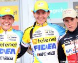 The 2012 Superprestige Ruddervoorde Women's Podium: Nikki Harris, Sophie De Boer, and Sanne Cant © Bart Hazen