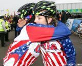 Kaitlin Antonneau gets a hug from Nicole Duke © Bart Hazen