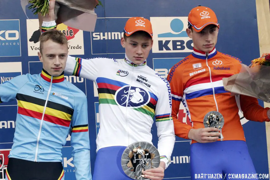 The Podium: Mathieu van der Poel, Quinten Hermans, and Martijn Budding © Bart Hazen