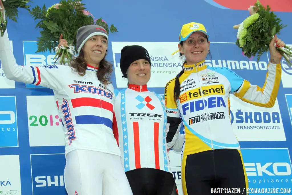 2012 World Cup Plzen Women\'s Podium - Katie Compton, Helen Wyman, Nikki Harris © Bart Hazen