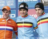 The Podium: Belgian Wietse Bosmans took the win ahead of Dutchman Corne van Kessel and Belgian Wout van Aert © Bart Hazen