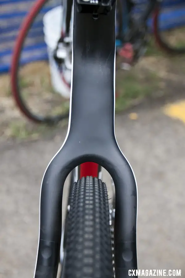 The 2013 BH Bikes RX Team Disc carbon cyclocross bike looks quite beefy, but with some close seatstay spacing by the rear tire. © Cyclocross Magazine