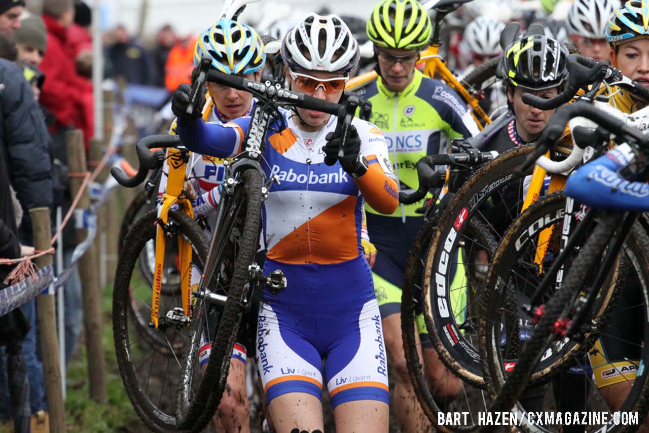 Sabrina Stultiens (Rabobank Liv/Giant) towards the front of the race through the mud. © Bart Hazen / Cyclocross Magazine