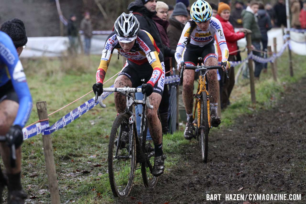 Sanne Cant and Nikki Harris following Helen Wyman. © Bart Hazen / Cyclocross Magazine 