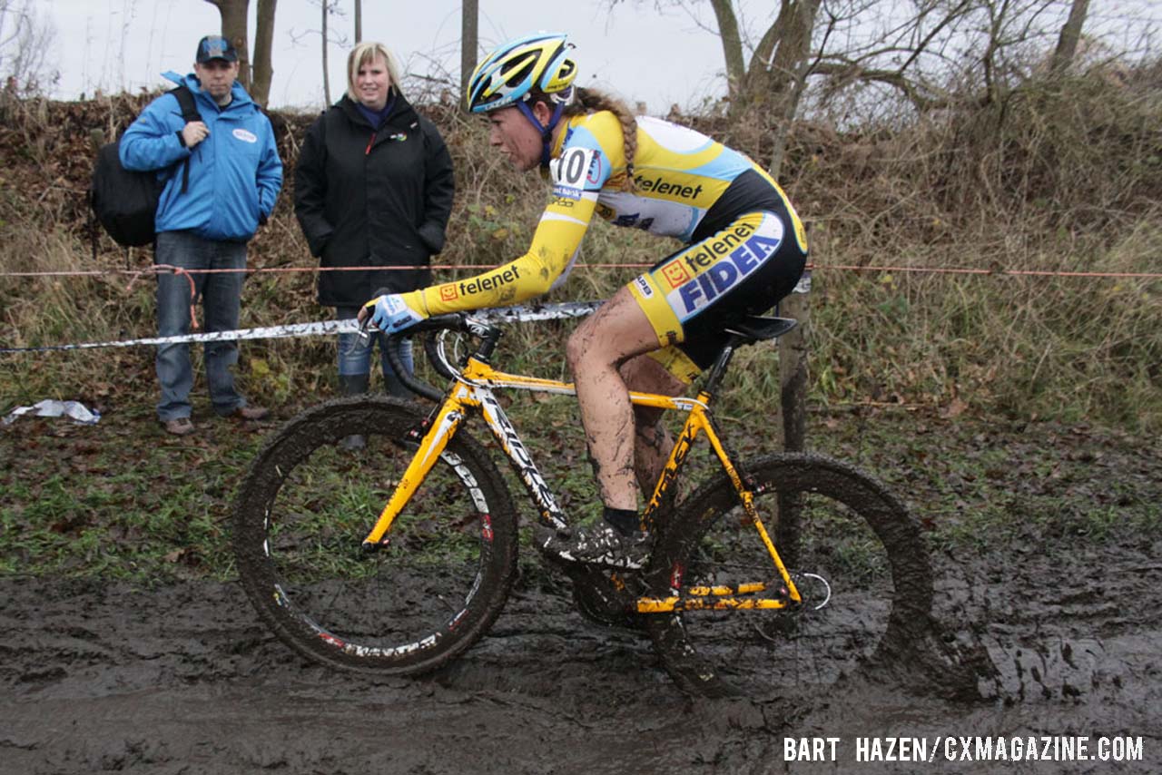 Sophie de Boer (Young Telenet-Fidea) handles the deep mud. © Bart Hazen / Cyclocross Magazine