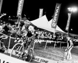 Nys heads into the barriers while Trebon chases at Cross Vegas 2013. © Nathan Hofferber / Cyclocross Magazine