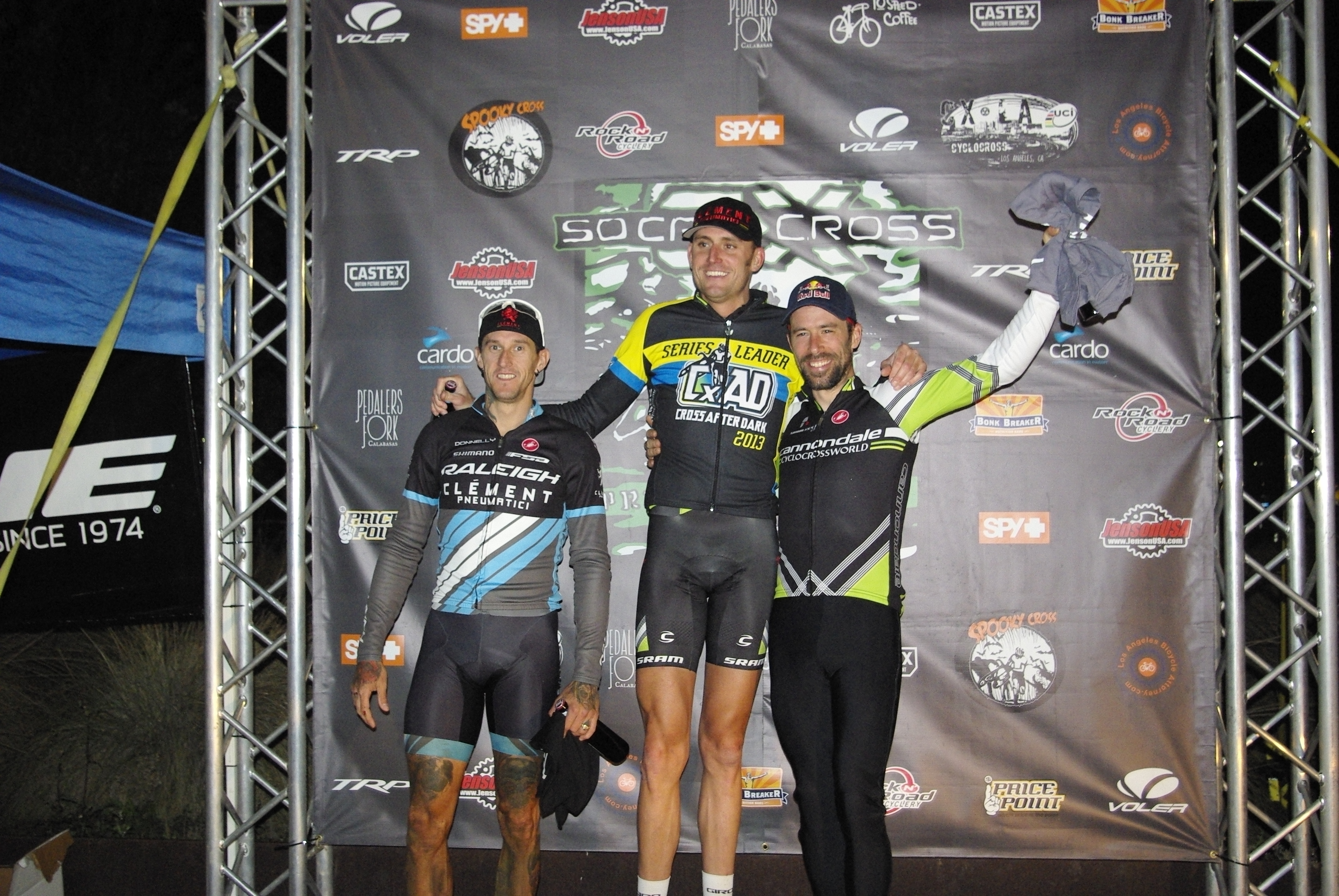 The Elite Men’s series leaders (L-R): Ben Berden (Raleigh-Clement), 2nd; Ryan Trebon (Canondale/Cyclocrossworld), 1st; Tim Johnson (Canondale/Cyclocrossworld), 3rd. © Kenneth Hill