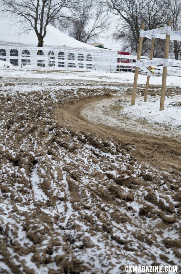 Frozen ruts were the story of the morning. Collegiate D1 Men, 2013 Cyclocross National Championships. © Cyclocross Magazine