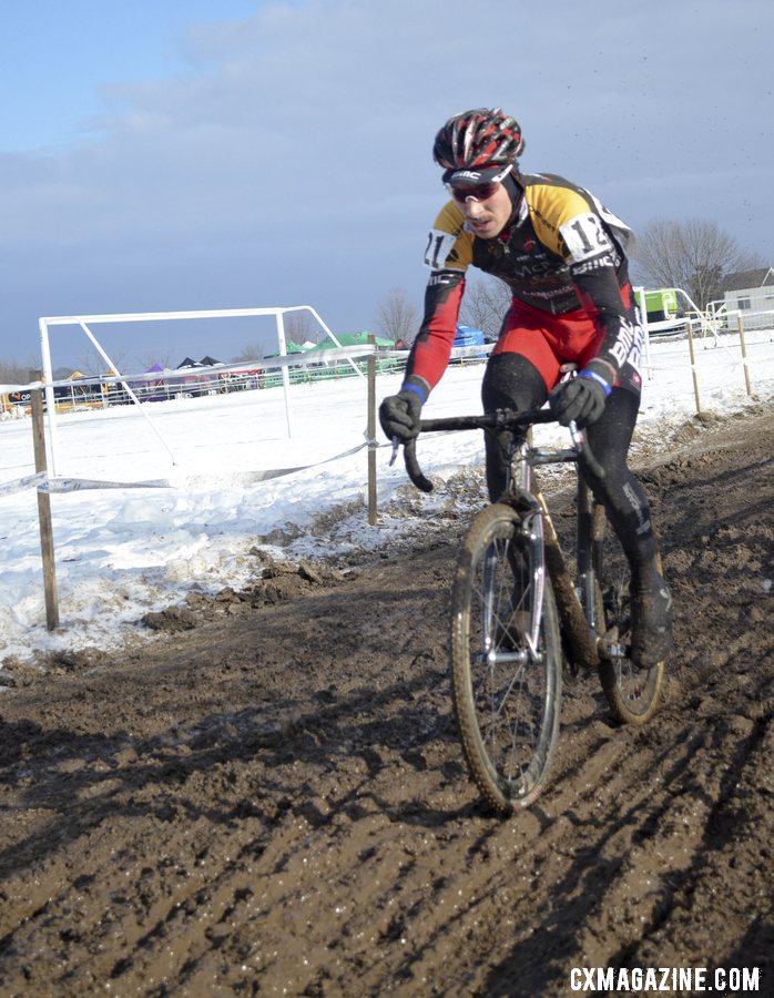 Werner (Lees-McRae) with a late gap. Collegiate D1 Men, 2013 Cyclocross National Championships. © Cyclocross Magazine