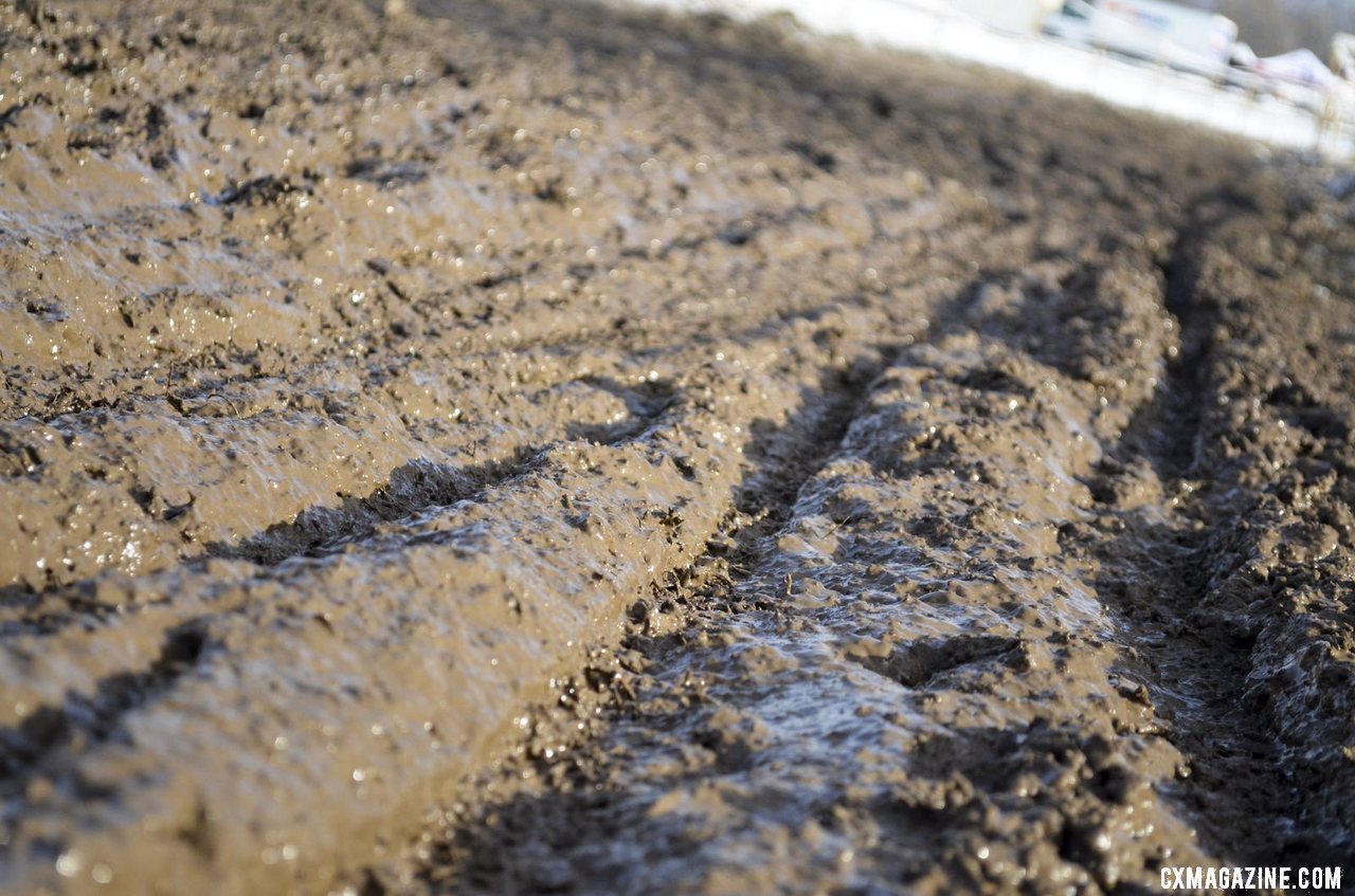 In a few spots ice thawed and became mud. Collegiate D1 Men, 2013 Cyclocross National Championships. © Cyclocross Magazine