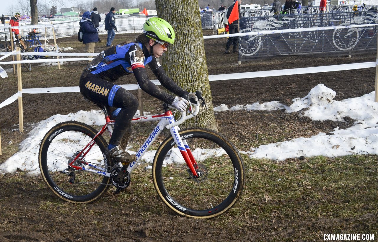 Antonneau had all the latest - disc brakes and funny helmet. They didn\'t slow her down though.  © Cyclocross Magazine