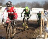 Justin Lindine leads Jamey Driscoll and Ryan Trebon at 2013 Cyclocross National Championships.© Meg McMahon