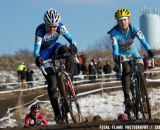 Going their separate ways: Mo Bruno-Roy (Bob's Red Mill p/b Seven Cycles) being passed by Georgia Gould (Luna Chix). © Focal Flame Photography