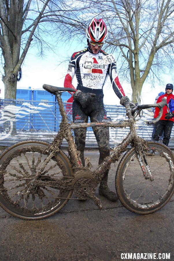 Gunner Dygert\'s mud-covered bike. Junior 17-18 men, 2013 Cyclocross National Championships. © Cyclocross Magazine