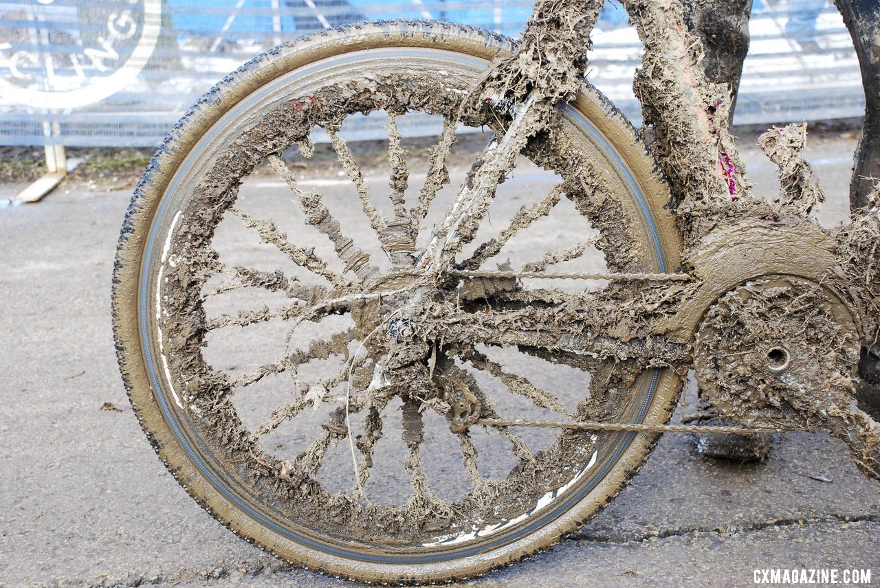 Gunner Dygert\'s mud-covered bike. No, that\'s not a Mad Fiber wheel.  © Cyclocross Magazine