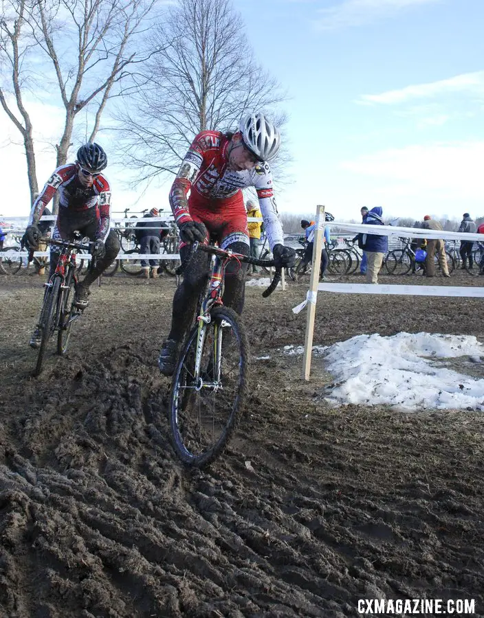 Ian McPherson leading Nolan Brady in the chase of Owen and a podium spot. © Cyclocross Magazine