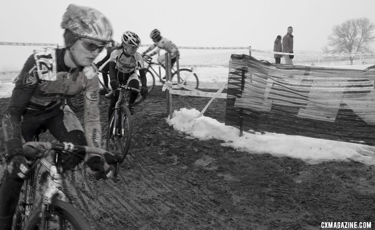 Junior Women\'s fields weren\'t huge, but the racing was as serious as with any group. © Cyclocross Magazine
