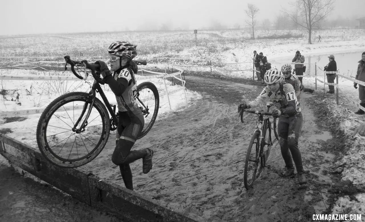 Tall barriers create quite a challenge for the shorter, young racers, even with light carbon wheels. © Cyclocross Magazine