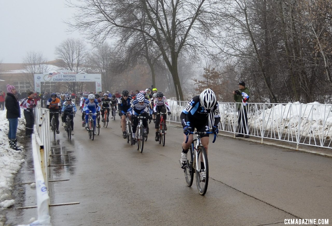 Ellen Noble (Trek Cyclocross Collective) stormed off the line and never looked back in the Junior Women 17-18, 2013 Cyclocross National Championships. © Cyclocross Magazine