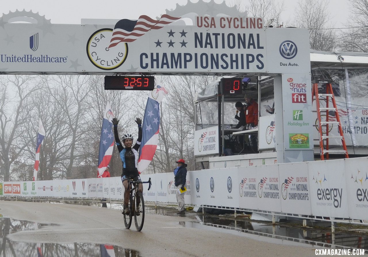 Ellen Noble was jubilant with her victory in the 17-18 Junior Women\'s race. © Cyclocross Magazine